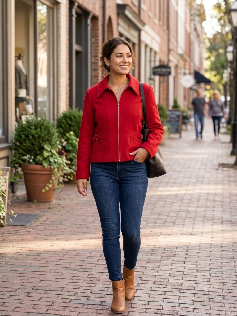 VTG Braetan red wool blend zip up, Cinch Waist Jacket Size Medium Spring